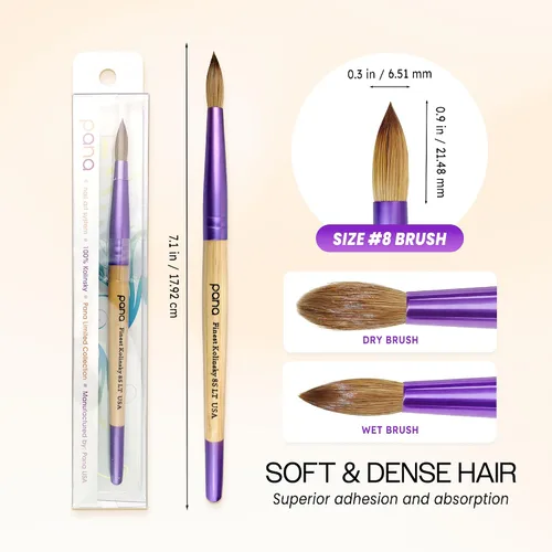 Miniatura 4 de PANA Pure Kolinsky Cepillo de uñas acrílico con mango de madera - forma redonda Púrpura