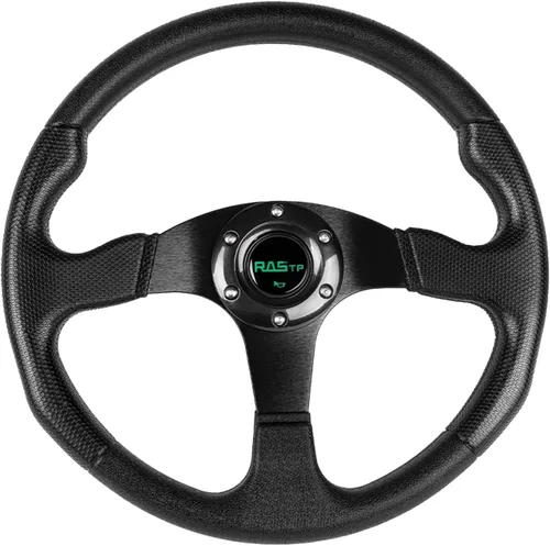 RASTP - Volante universal de carreras de 13.8 pulgadas/350mm, 6 pernos, agarre de vinilo y aluminio con botón de bocina para auto - Negro