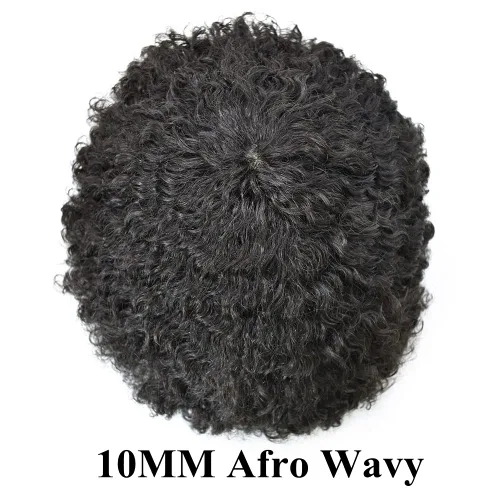 Miniatura 2 de Pelucas negras Afro Toupee de 0.236 pulgadas para hombre, con ondas afro de piel de polietileno, inyección de poliuretano, sistema de reemplazo