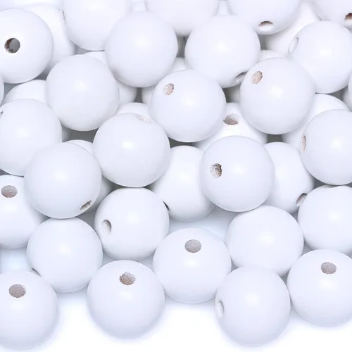Miniatura 8 de 60 cuentas de madera blanca mate de 0.71 pulgadas para manualidades hechas a mano, cuentas redondas de madera a granel con agujero de 0.157 pulgadas