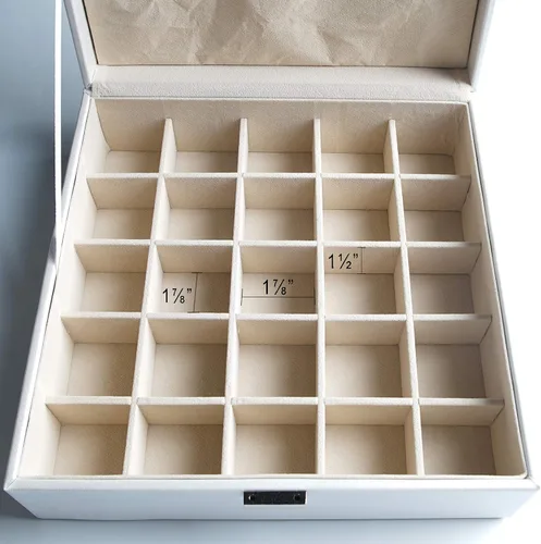 Miniatura 7 de Frebeauty Organizador de aretes, joyero clásico, 50 ranuras, estuche de almacenamiento de joyas de doble capa con 6 ganchos para collar y bolsillo