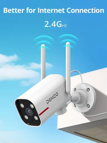 Miniatura 8 de DEKCO Cámara WiFi 2K rotación panorámica 180° cámaras de seguridad para exteriores con cable con visión nocturna a color, compatible con grabación