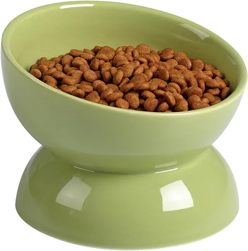 Miniatura 11 de ABRUTY Cuenco de agua para gatos, cuencos elevados de cerámica de 16 onzas, plato de comida para mascotas inclinado y elevado en 15°, antivómito