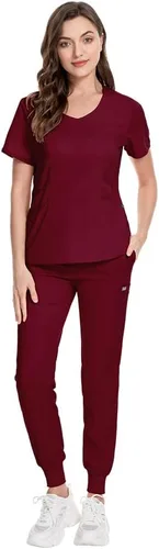 niaahinn Conjunto de uniformes médicos para mujer, uniformes de enfermería, cuello en V clásico y pantalones quirúrgicos para correr