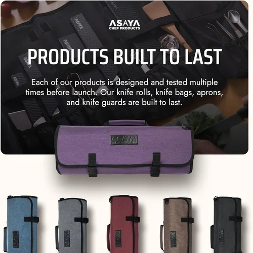 Miniatura 6 de Asaya Bolsa de nailon encerado para cuchillos de chef con 20 ranuras y bolsillos con cremallera, bolsa profesional para cuchillos de chef y estuche