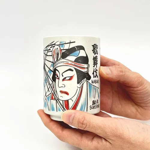 Miniatura 5 de Taza de té japonesa - Cerámica 9 fl oz, Yunomi taza, sushi hecho en Japón (C3-16 Kabuki sukeroku)