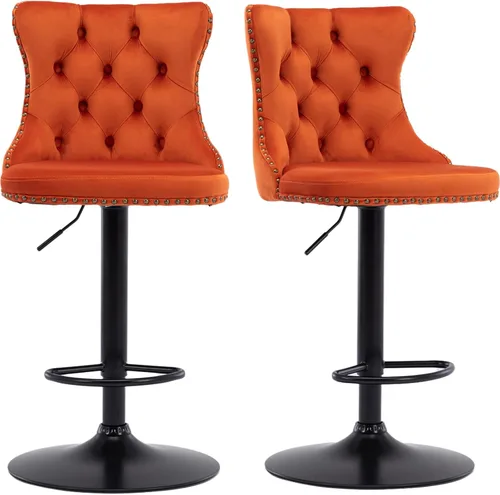 Miniatura 30 de Juego de 2 taburetes de bar giratorios de altura de mostrador, taburetes de bar de isla de cocina color crema, sillas de terciopelo ajustables