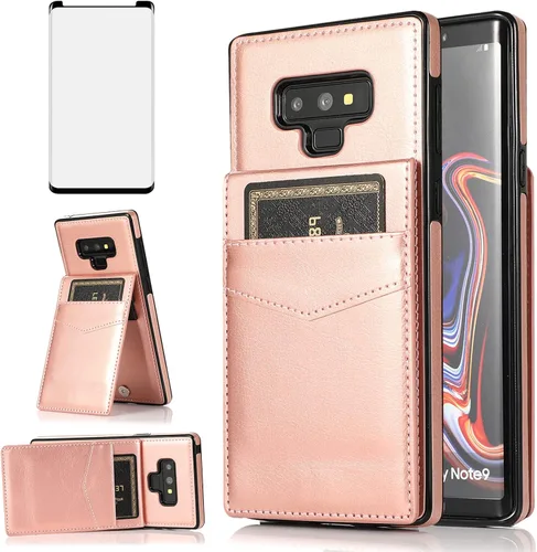 Miniatura 10 de Funda tipo cartera de piel verde para Samsung Galaxy Note 9 con protector de vidrio templado, tarjetero y función atril