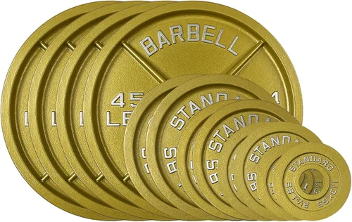 Miniatura 14 de Placas de acero olímpico con acabado dorado - Pares y juegos de barra estándar de 2 pulgadas en oro premium para levantamiento de pesas