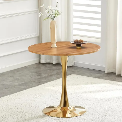 Miniatura 19 de Mesa de comedor redonda de madera para espacios pequeños, mesas de tulipanes de 24 pulgadas con base de pedestal de metal, mesa de bistró para 2