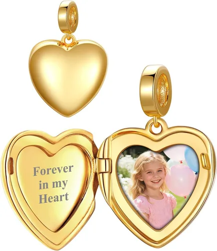 Miniatura 67 de Custom4U Photo Charms for Bracelets 925 Sterling Silver/Gold Plated Heart/Tree of Life/Round Charm Bead Personalized with Picture Custom