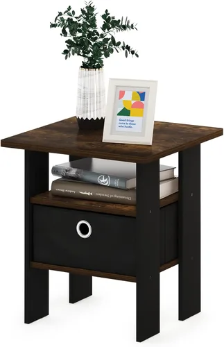 Miniatura 33 de Mesa de noche con cajón Furinno, Madera, Marrón oscuro/Negro