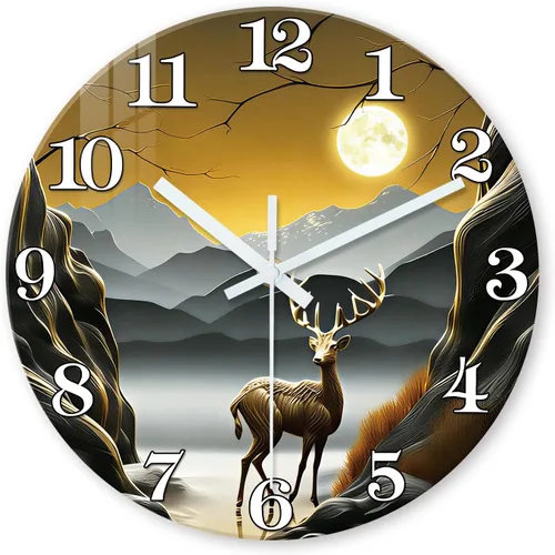 Miniatura 16 de XNM - Relojes de pared redondos rústicos para decoración de cocina y sala de 12 pulgadas, reloj de gallo de vidrio, funciona con pilas, marrón