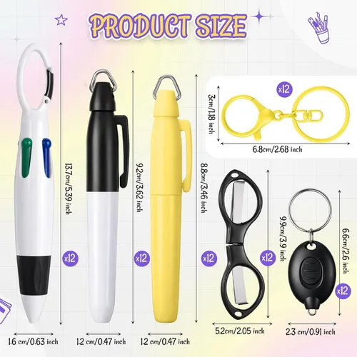Miniatura 2 de Glenmal Juego de 72 mini rotuladores para enfermeras con mini tijeras, resaltador, bolígrafo de neón retráctil, llavero, clip, linterna, llavero