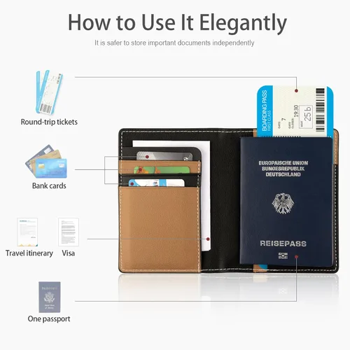 Miniatura 4 de Lychii Funda para pasaporte con bloqueo RFID, cartera delgada de piel sintética para pasaporte, para viajes, 5.7 x 4.1 pulgadas