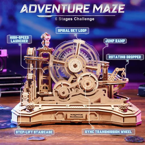 Miniatura 3 de ROKR Rompecabezas de Madera 3D para Adultos Pista de Canicas en Miniatura Juguetes de Construcción,Kits de Modelo de Máquina de Pinball DIY-Gear