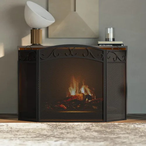 Miniatura 6 de Fire Beauty Pantalla de chimenea 3 paneles con asas de hierro forjado 51 pulgadas (L) x31 (H) Cubierta protectora de chispas (negro)