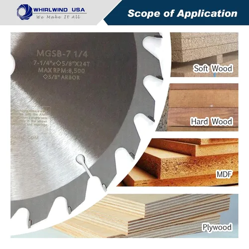 Miniatura 3 de MGSB - Hoja de sierra circular de 7 1/4 pulgadas y 24 dientes para madera, hoja de sierra de inglete inalámbrico de carburo / mesa, eje de 5/8