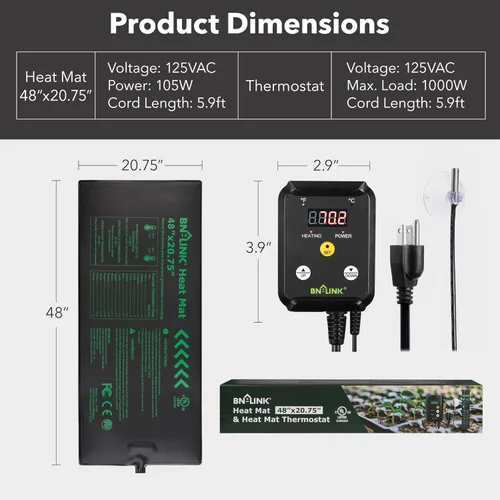 Miniatura 2 de BN-LINK Alfombrilla Térmica para Plántulas Almohadilla de Calentamiento 48" x 20.75" con Controlador de Termostato Digital Juego Combinado