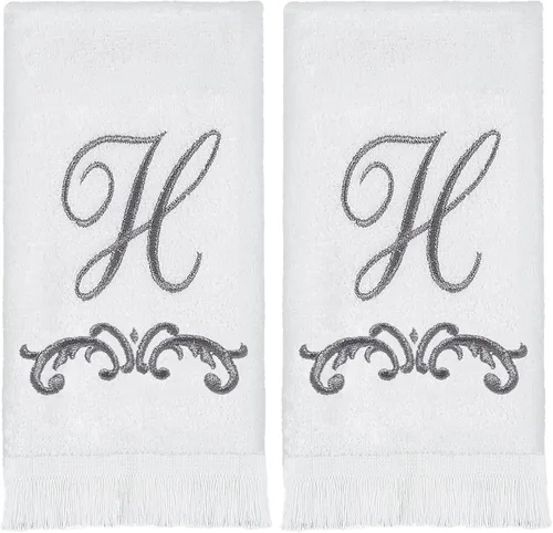 Avanti Linens 13474WPW Toalla de Punta de Dedos con Monograma, H, Blanco (Paquete de 2)