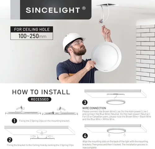 Miniatura 6 de SINCELIGHT Luces LED de techo ultrafinas de 12 pulgadas de 23 W, perfil compacto, empotradas o montaje en superficie, iluminación de borde, 2550 lm