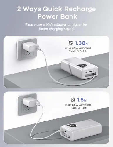 Miniatura 8 de RORRY Laptop Power Bank, 25000mAh 65W Portable Laptop Charger Battery Bank PD Fast Charger Built in Retractable Cables, for iPhone 17/16/15 Series