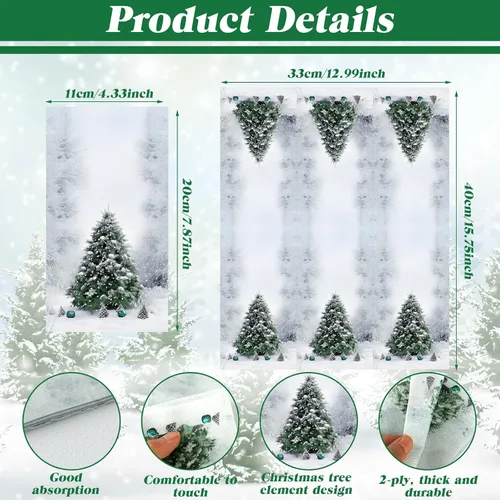 Miniatura 2 de Cholemy 200 piezas de servilletas de Navidad desechables de papel para invitados 2 capas de servilletas de mano bola de árbol de Navidad diseño