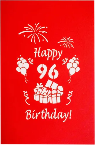 Miniatura 7 de iGifts And Cards Tarjeta desplegable 3D de cumpleaños 96, regalos coloridos y celebración de hitos de globos, saludo sincero para personas mayores
