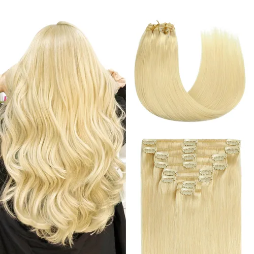 Miniatura 10 de Sunya Extensiones de cabello humano real con clip, color negro azabache, doble trama, lacio, 12 pulgadas, #1, 8 unidades, 3.53 oz