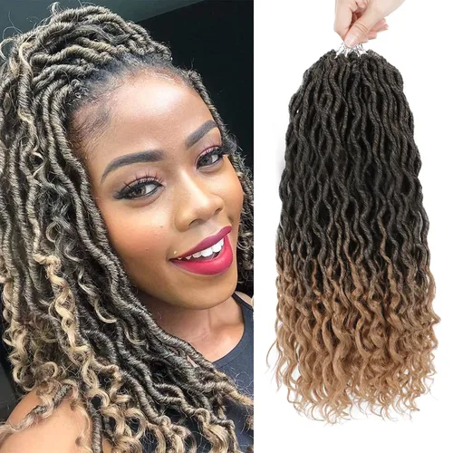 Miniatura 8 de Cabello de Ganchillo Goddess Locs - 8 Paquetes de 12 Pulgadas de Cabello Rizado Faux Locs de Ganchillo para Mujeres Negras, Cabello Rizado 1B-30#