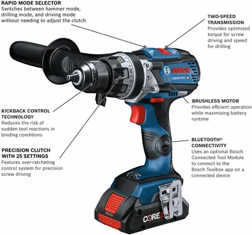 Miniatura 2 de BOSCH GSB18V-975CB25 taladro/atornillador sin escobillas listo para conexión de 18 V, 1/2 pulg. con (2) baterías CORE18V® de 4 Ah de potencia