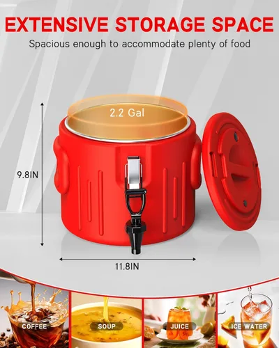 Miniatura 8 de Dispensador de bebidas aislado de 3.5 galones, dispensador de bebidas frías y calientes con interior de acero inoxidable 304 y boquilla, dispensador