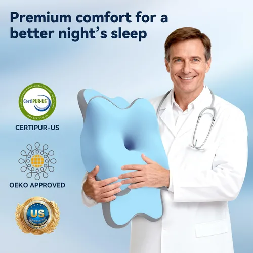 Miniatura 9 de Dreams - Almohada de alivio para la apnea del sueño con alivio del cuello y ronquidos, almohada ortopédica y ergonómica de espuma viscoelástica