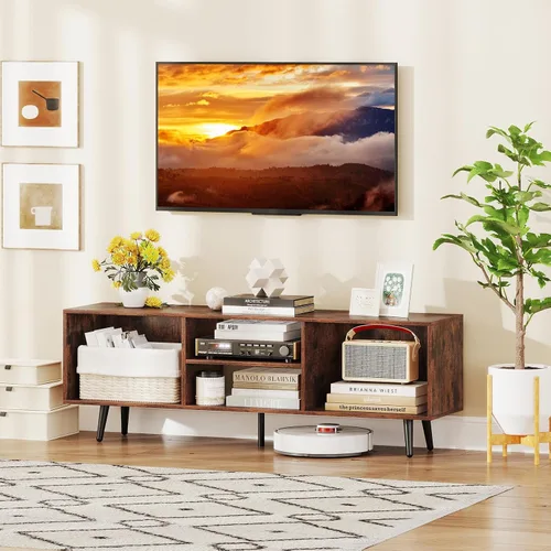 Miniatura 2 de Tangkula Moderno soporte de TV para TV de 55 pulgadas, mueble consola de TV de 47.5 pulgadas con compartimentos, estantes y patas de metal, centro