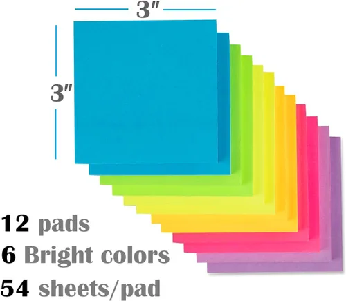 Miniatura 2 de Paquete de 12 notas adhesivas emergentes de 3 x 3 pulgadas, bloc de notas superadhesivas de colores brillantes, 6 colores, adhesivo fuerte