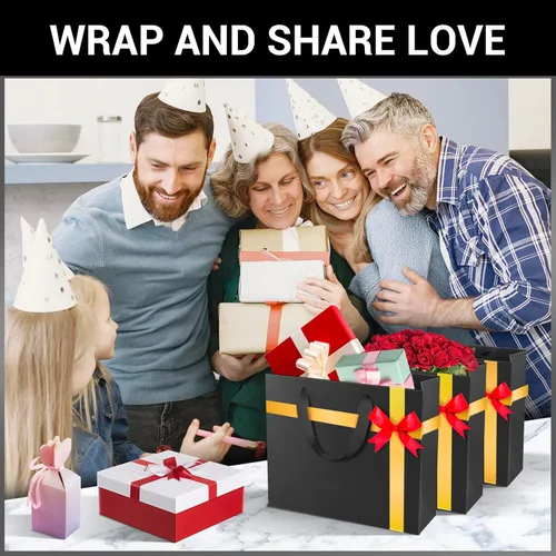 Miniatura 6 de EUSOAR Bolsas de papel de estraza para regalo, paquete de 12 bolsas de papel kraft de 10.6 x 3.1 x 8.3 pulgadas con asas, bolsas resistentes