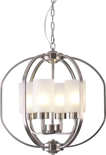 Miniatura 2 de BOZO Candelabro de globo de níquel cepillado de 20 pulgadas, lámpara colgante moderna de 4 luces para comedor y vestíbulo con pantallas de vidrio