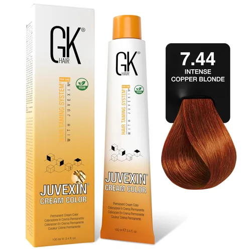 Miniatura 11 de GK HAIR Color Cream 7.4 Rubio cobrizo – 100% cobertura de canas Resultados semipermanentes 8– 10 Vol-Semi 20-30-40 Vol-Permanente – Tinte