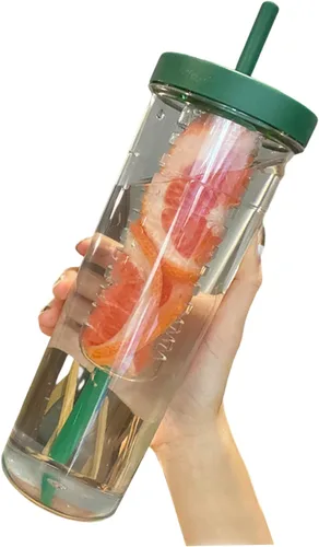 Botella de agua con infusor de frutas, infusor a prueba de fugas, botella de agua transparente de 27.1 fl oz con popote para frutas, café helado, té