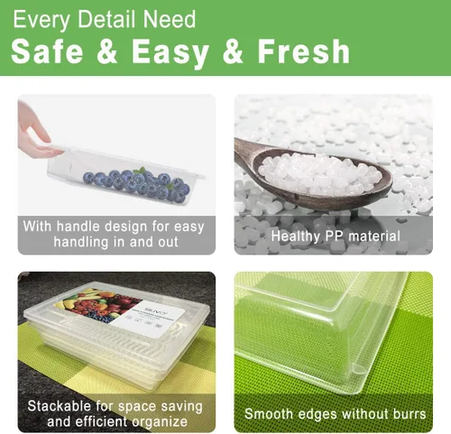 Miniatura 5 de SILIVO Contenedores de almacenamiento para refrigerador (paquete de 3) - 2.5L con bandeja de drenaje para mantener frescas las verduras, frutas