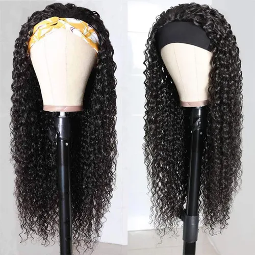 Miniatura 8 de Peluca de cabello humano con diadema de ondas profundas, sin pegamento, pelucas de cabello rizado sin encaje frontal, pelucas de cabello humano