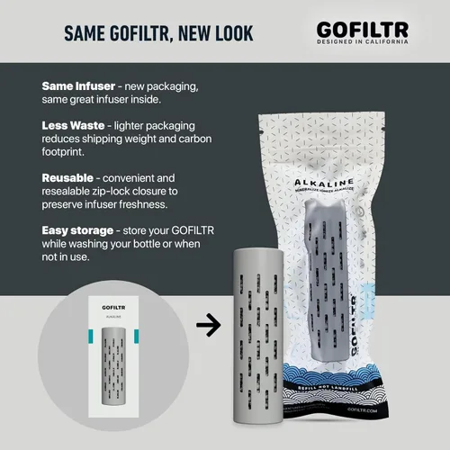 Miniatura 5 de GOFILTR Infusor de agua alcalina - pH 9,5 + Electrolitos para cualquier botella de agua/jarra pequeña, 750 recambios / 3 meses, infusor de agua