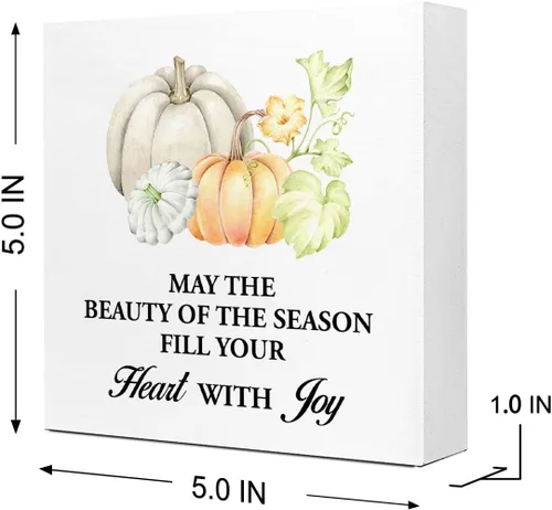 Miniatura 2 de Q692 - Decoración de mesa de otoño, con texto en inglés "May the Beauty of the Season", decoración rústica de madera de otoño para decoración