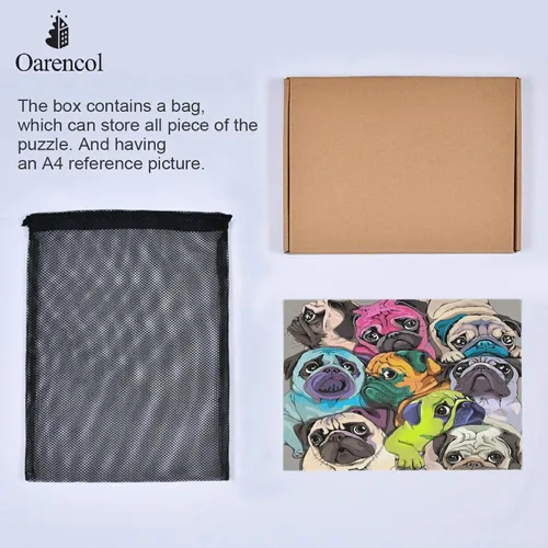 Miniatura 7 de Rompecabezas de pug colorido divertido perro animal 500 piezas rompecabezas para adultos