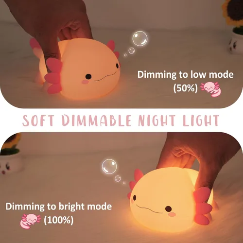 Miniatura 7 de Luz Nocturna de Axolotl, Linda Luz Nocturna para Niños, Lámpara Nocturna de Silicona para Guardería de Animales, Luz Nocturna LED Recargable