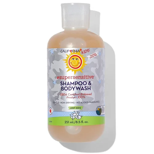 California Kids Shampoo + Gel de baño | Súper sensible sin perfume | Cuidado suave de la piel para niños + adolescentes | 100% a base de plantas |