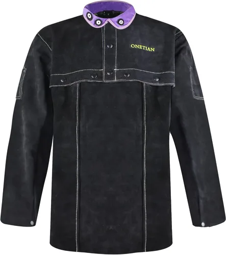 Miniatura 2 de Chaqueta de cuero de la soldadura, abrigo de la seguridad del soldador, mangas del cabo con delantal del babero, resistente al calor y Negro