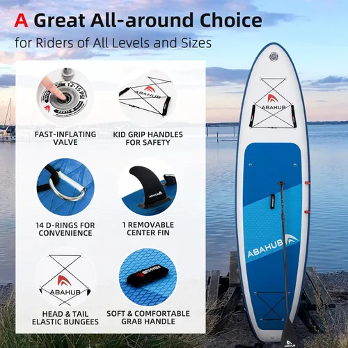 Miniatura 2 de Abahub SUP inflable, ancho 10 pies 6 pulgadas x 31 pulgadas/34 pulgadas iSUP, tabla de remo de pie con remo de kayak de SUP ajustable, para yoga
