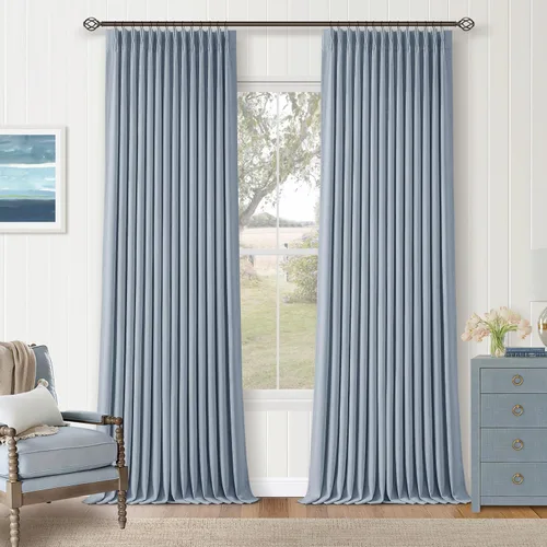 Miniatura 12 de Juego de 2 paneles de cortinas plisadas negras de 80 pulgadas para sala de estar, cortinas plisadas de lino con forro de 80 pulgadas de largo, 100%