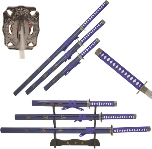 Miniatura 17 de Snake Eye Tactical Juego de katana samurái de 3 piezas con diseño de dragón de dos tonos
